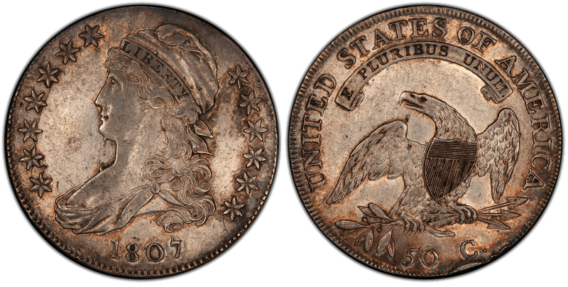 1807 Capped Bust Half Dollar — John Reich’s distinctive design with Liberty wearing a Phrygian cap